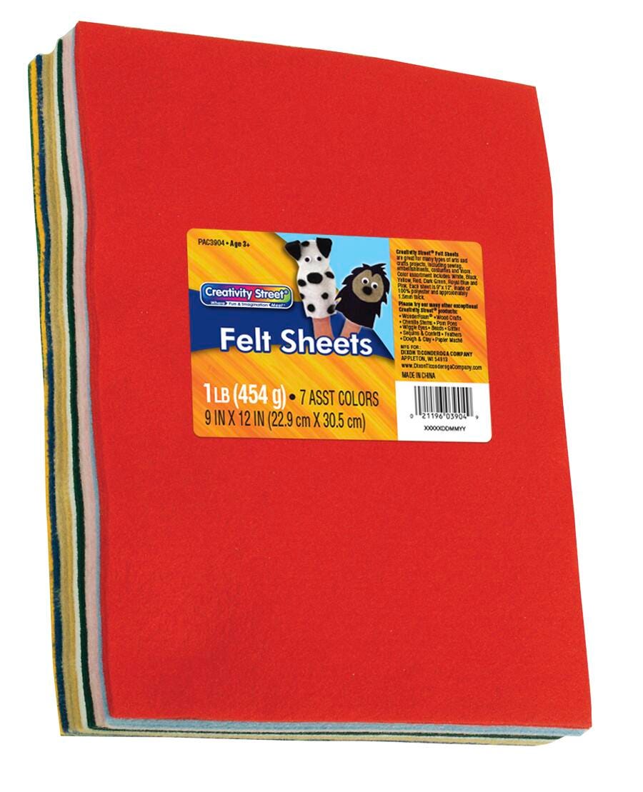 Creativity Street Felt, 7 Assorted Colors, 9 x 12 Inches, 1 lb., Item Number 2087625
