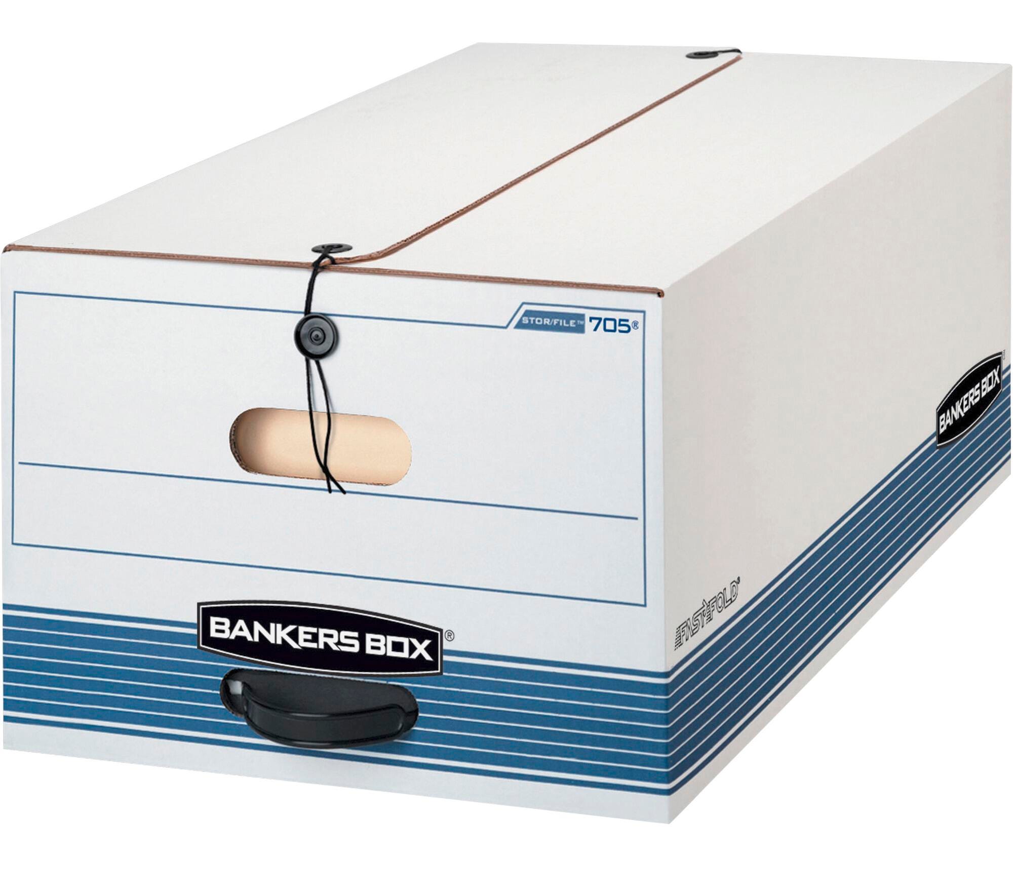 Bankers Box Liberty File Storage Box, Legal Size, 10 x 12 x 24 Inches, White/Blue, Pack of 4, Item Number 1327537