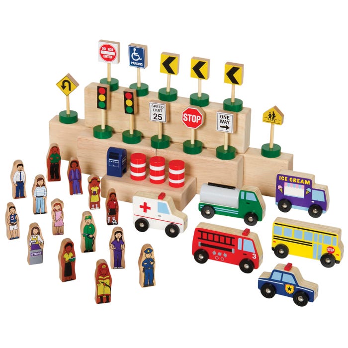 Guidecraft Community and Roadway Essential Set, 36 Pieces