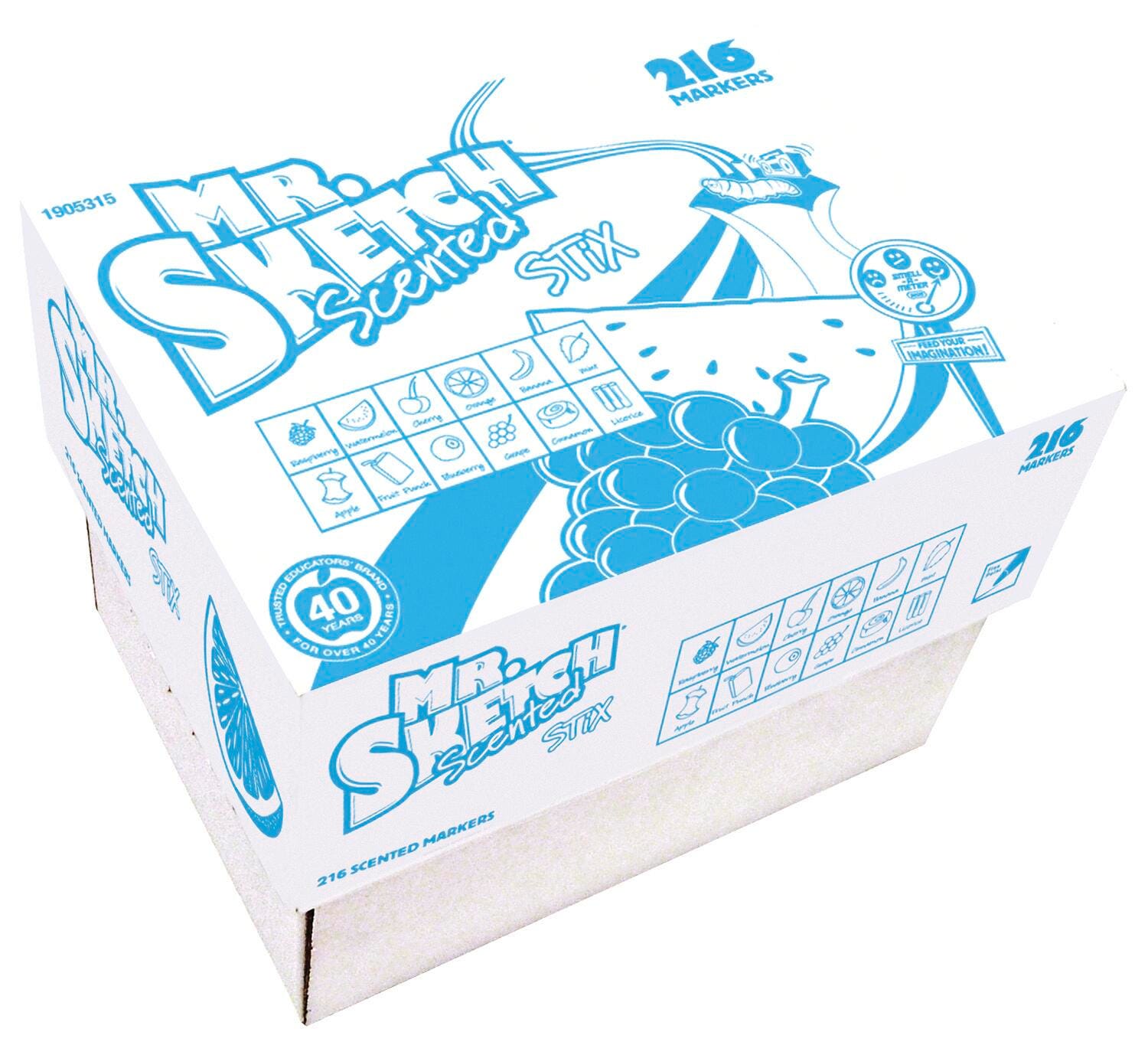 Mr Sketch Premium Scented Stix Watercolor Marker School Pack, Fine Tip, Assorted Scents and Colors, Set of 216 201437