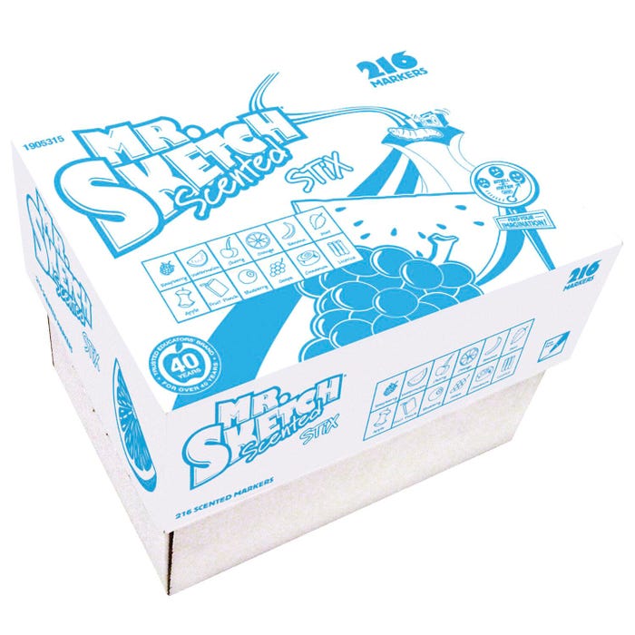 Mr Sketch Premium Scented Stix Watercolor Marker School Pack, Fine Tip, Assorted Scents and Colors, Set of 216