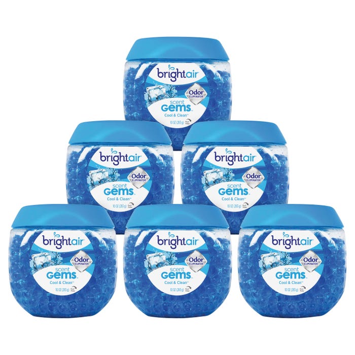 Bright Air Scent Gems Gel Odor Eliminator, 10 Ounce, Cool, Clean Scent, Pack of 6