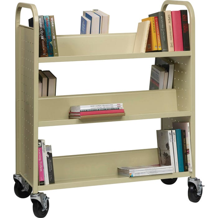 Lorell Double-sided 6-shelf Book Cart, Slanted, 36 x 19 x 46 Inches, Putty