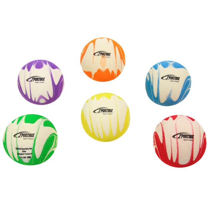Sportime No Bounce Balls, 3-1/2 Inch Diameter, Assorted Swirl Colors, Set of 6