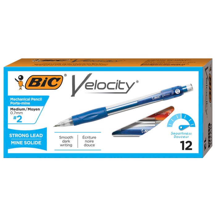 BIC Velocity Original Mechanical Pencils, 0.7mm, Blue, Pack of 12