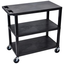 Luxor H Wilson 3-Shelves Cart, Three Flat Shelves, 35-1/4 x 18 x 30-1/2 Inches, HDPE