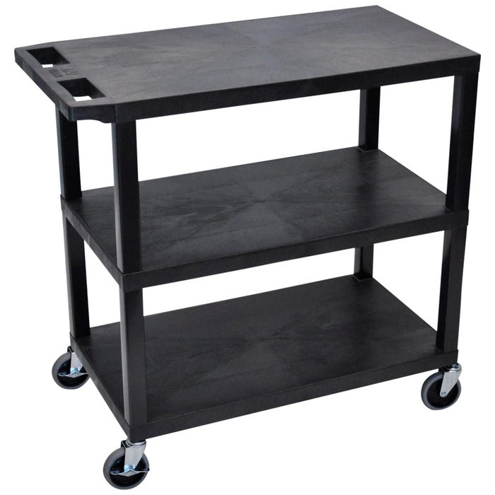Luxor H Wilson 3-Shelves Cart, Three Flat Shelves, 35-1/4 x 18 x 30-1/2 Inches, HDPE