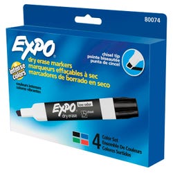 Image for EXPO Dry Erase Markers, Chisel Tip, Assorted Primary Colors, Set of 4 from School Specialty