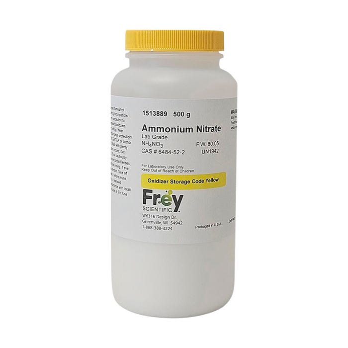 Frey Scientific Ammonium Nitrate, Lab Grade, 500 Grams
