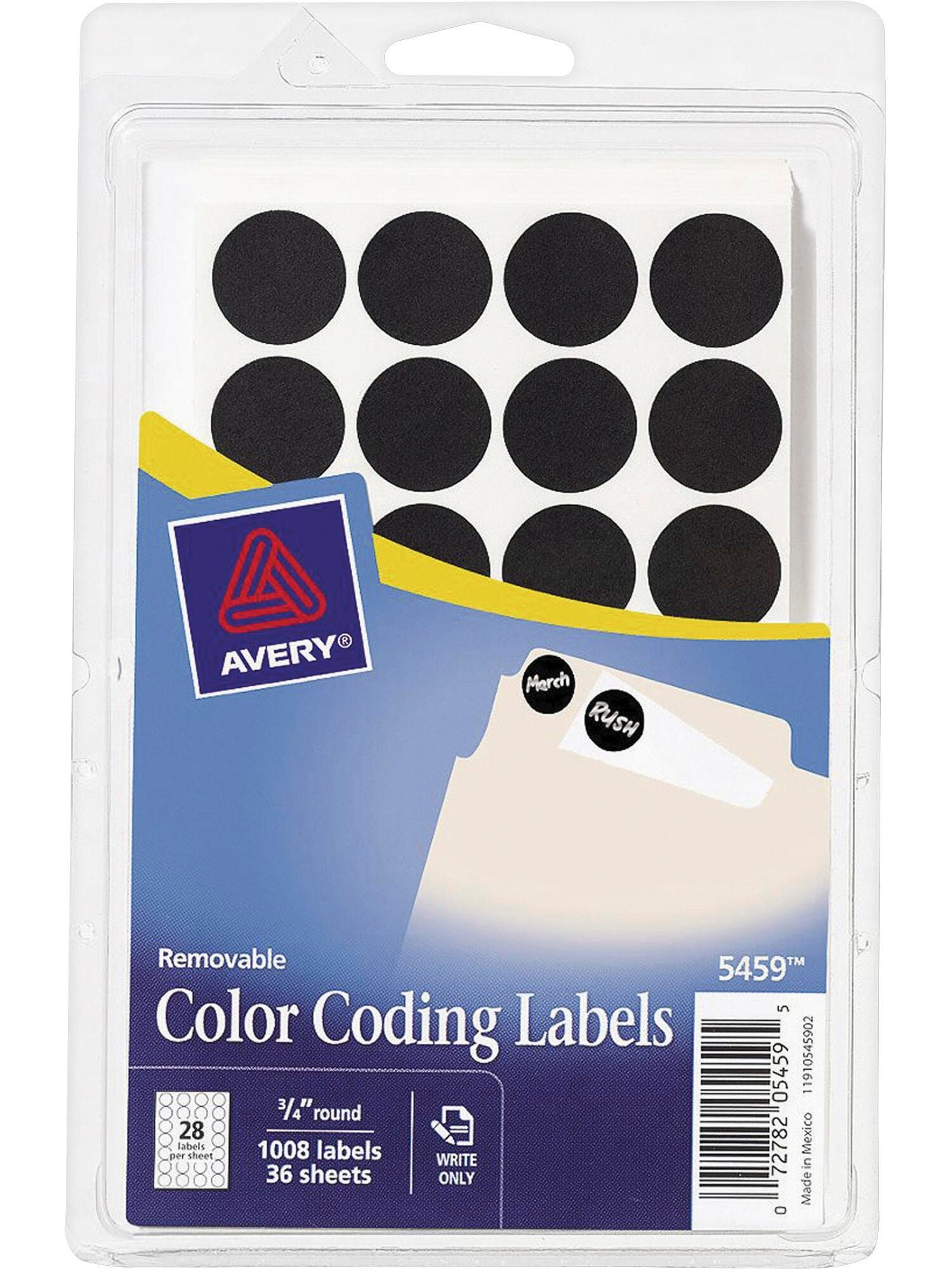 Avery Printable Color Coding Labels, 3/4 Inch Diameter, Black