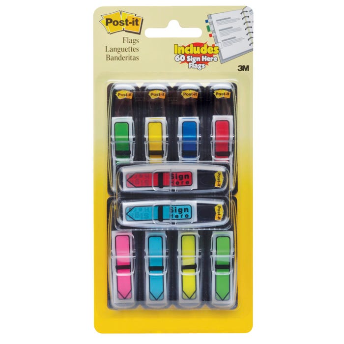 Post-it Arrow and Sign Here Flags Value Pack, 1/2 x 1-7/10 Inches, Assorted Colors, Pack of 252