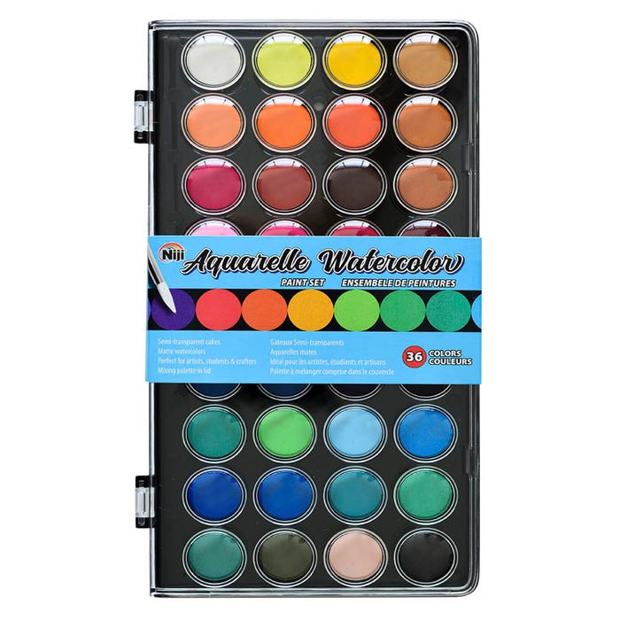 Niji Aquarelle Watercolors, Assorted Colors, Set of 36