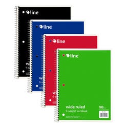Image for C-Line 5-Subject Wide Ruled Paper Notebook, 8-1/2 x 10-1/2 Inches, 180 Sheets, Assorted from School Specialty