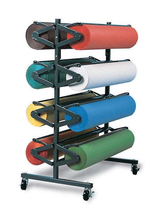 Cull Paper Racks Pacon Mobile Horizontal Paper Cutter Rack with 8 Kraft Paper Rolls, 52 ...