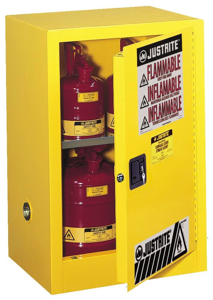 Justrite Sure-Grip EX Compact Flammables Storage Cabinet, 23-1/4 x 18 x 35 Inches, 12 Gallon, Yellow 601016