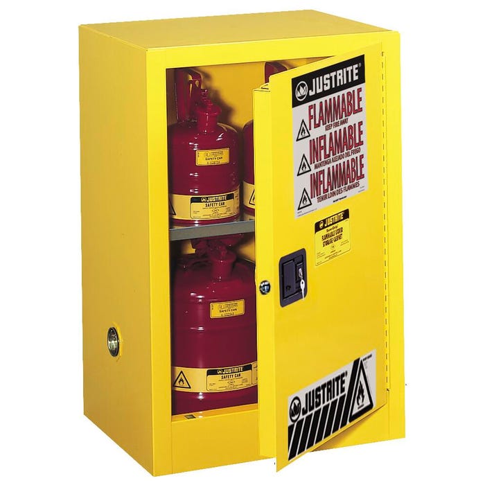 Justrite Sure-Grip EX Compact Flammables Storage Cabinet, 23-1/4 x 18 x 35 Inches, 12 Gallon, Yellow