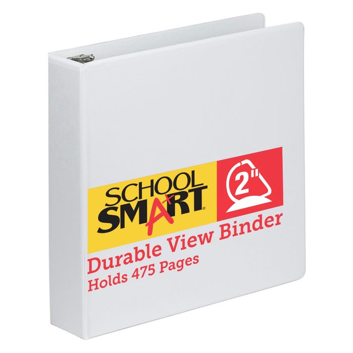 School Smart Durable Polypropylene D-Ring View Binder, 2 Inches, White
