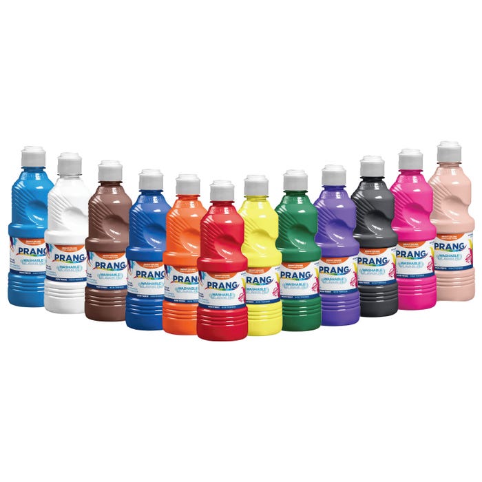 Prang Washable Tempera Paint Set, Assorted Bright Colors, 12 Pints