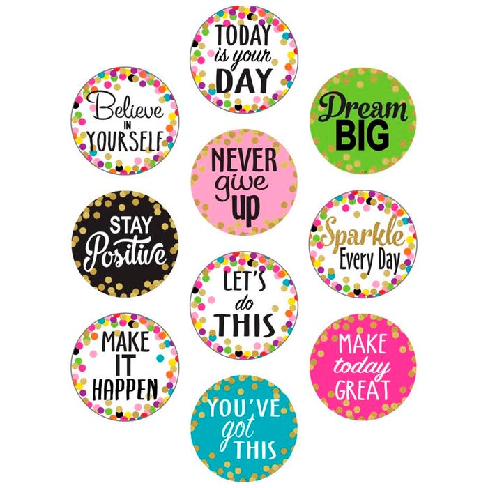 Teacher Created Resources Confetti Positive Sayings Accents, Round, Pack of 30