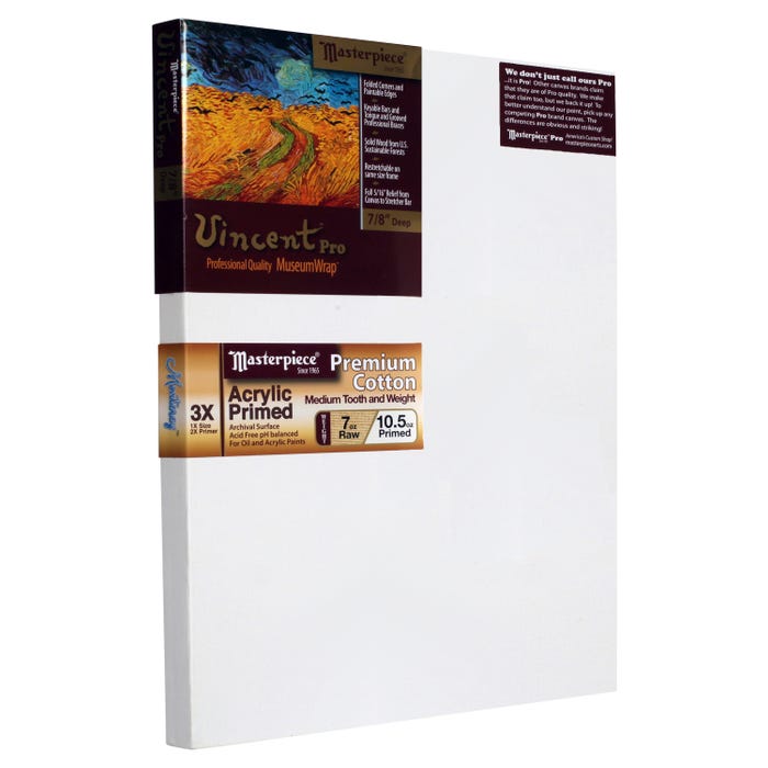 Masterpiece Vincent MasterWrap Pro MuseumWrap Wood Drum Tight Stretched Canvas, 8 x 10 Inches