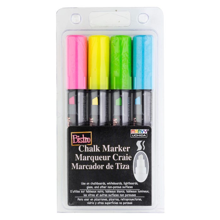 Marvy Bistro Chalk Markers, Chisel Tips, Assorted Colors, Set of 4