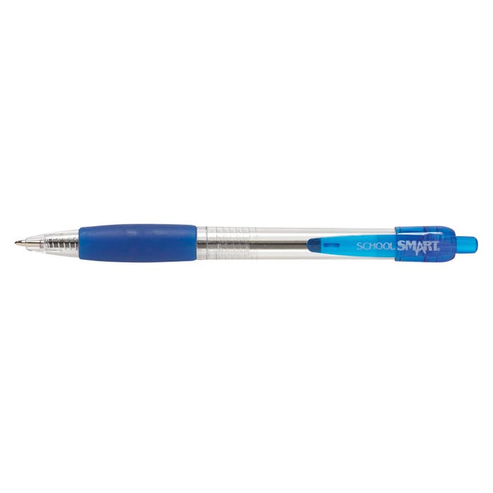 School Smart Retractable Ballpoint Pen, Medium Tip, Blue, Pack of 12