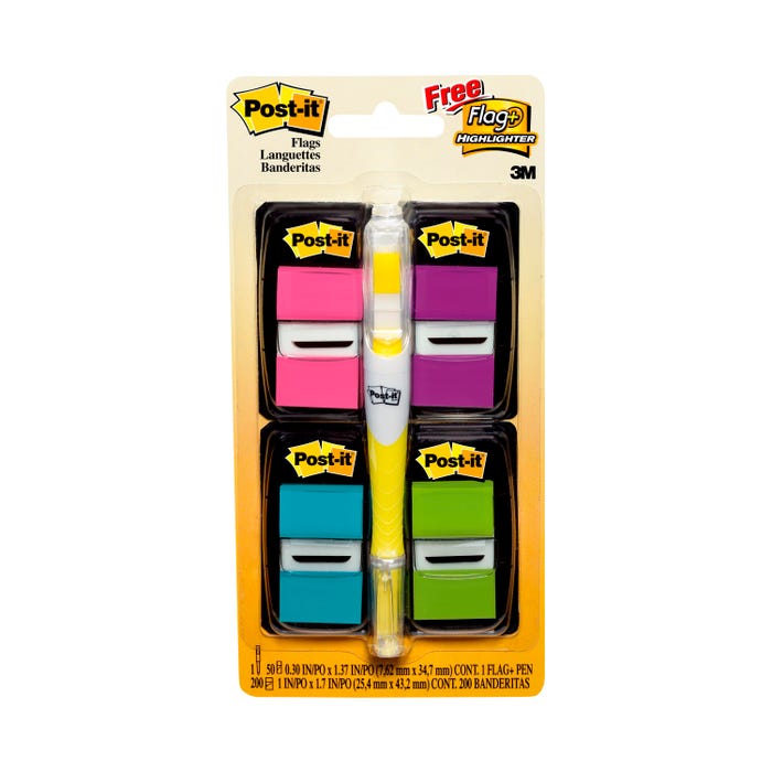 Post-it Flag Value Pack with Highlighter, 1/2 Inch, Assorted Bright Colors, Pack of 250
