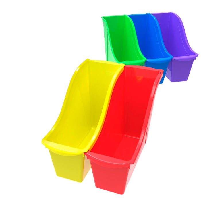 Storex Small Interlocking Book Bins, 11-3/4 x 4-1/2 x 8-1/2 Inches, Assorted Colors, Set of 5