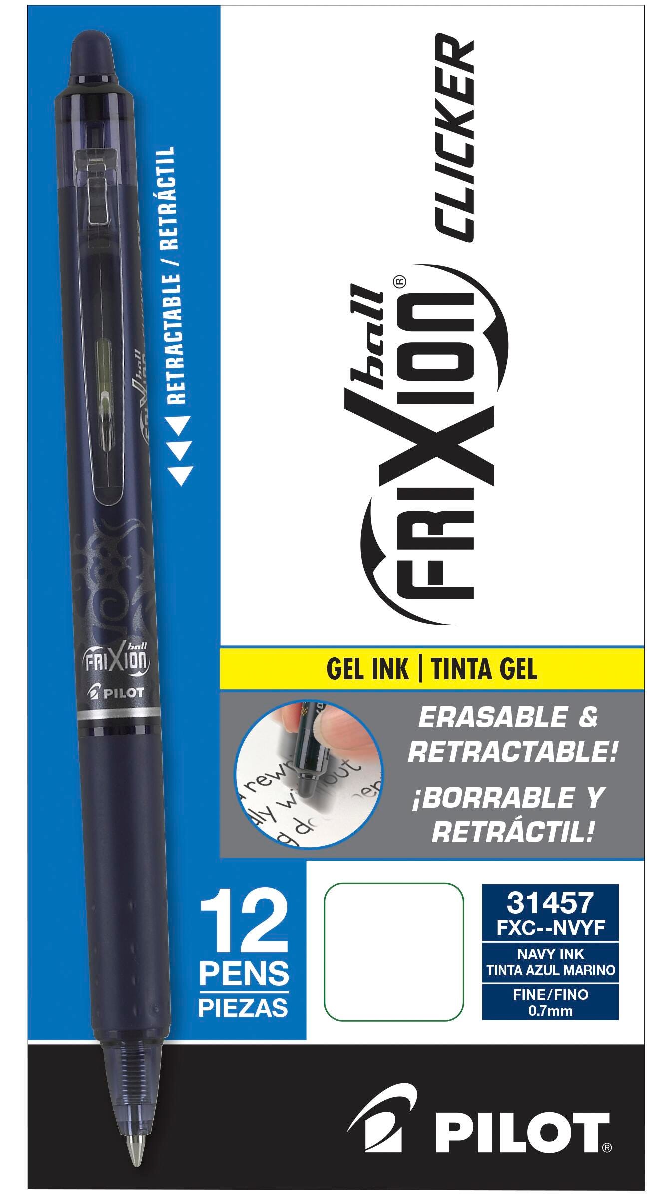 Pilot FriXion Clicker Erasable Gel Ink Pens, Fine Point, Navy Ink, Pack of 12 2131034