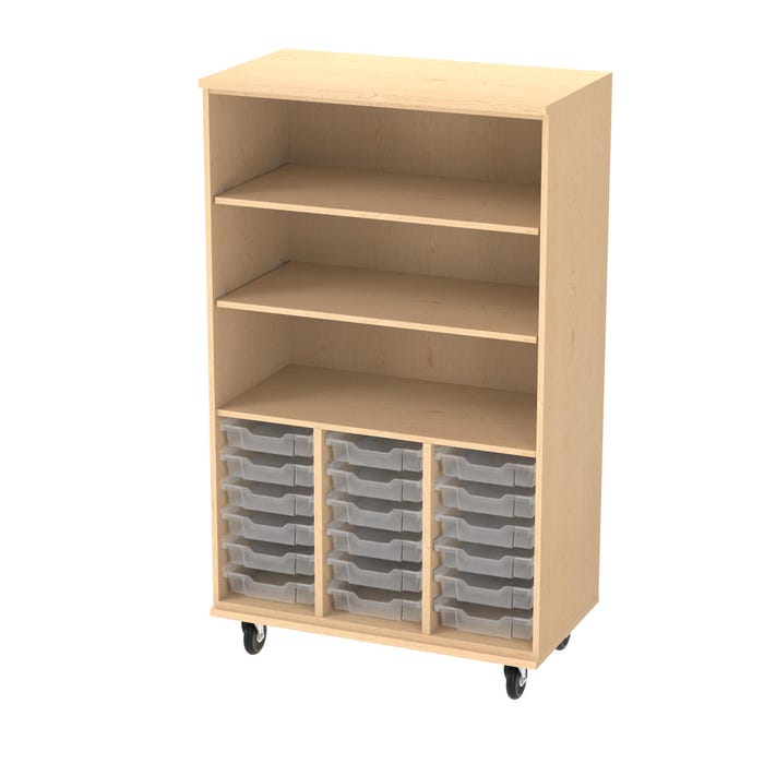WB Manufacturing Combination Tote Mobile Storage Cabinet, 18 Totes, 2 Shelves