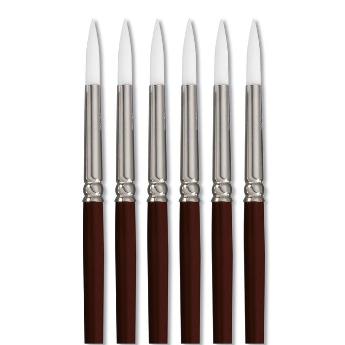 Sax Optimum White Synthetic Taklon Paint Brushes, Round Type, Short Handle, Size 6, Set of 6