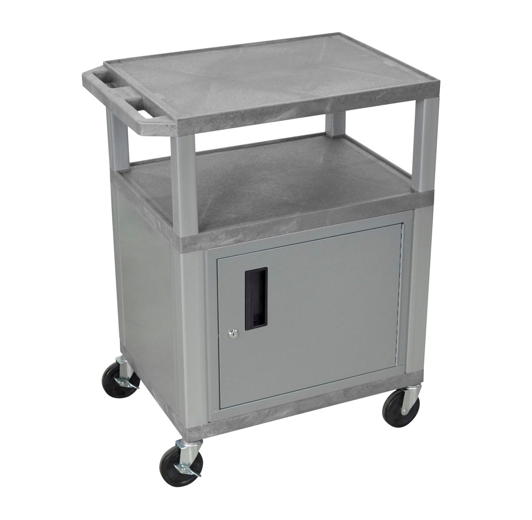 Image for Luxor 3-Shelf With Cabinet Tuffy Cart With Power, Gray Shelves, Nickel Legs, Nickel Cabinet, 24 x 18 x 34 Inches from School Specialty