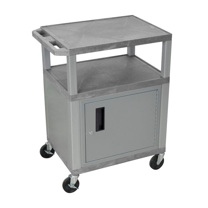 Image for Luxor 3-Shelf With Cabinet Tuffy Cart With Power, Gray Shelves, Nickel Legs, Nickel Cabinet, 24 x 18 x 34 Inches from School Specialty