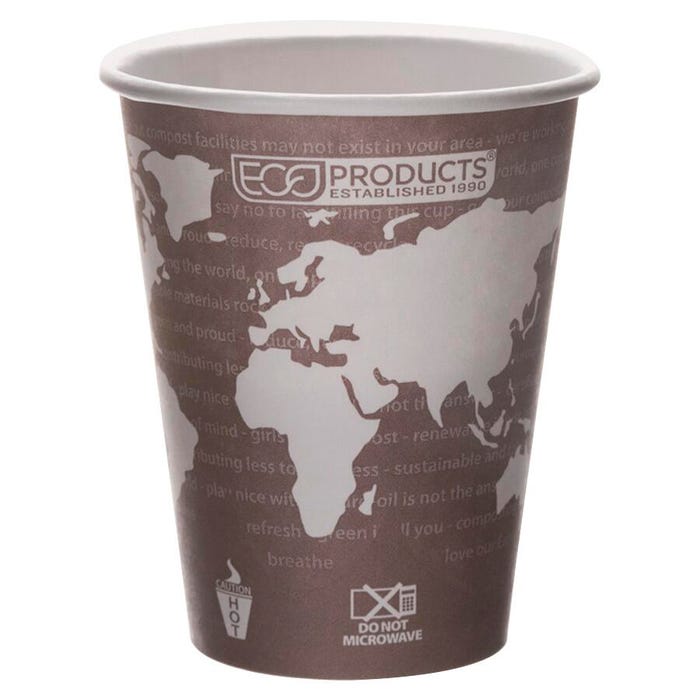 Eco-products World Art Compostable Renewable Smooth Rolled Rim Hot Beverage Cup, 8 oz, Natural Plastic, Maroon, Pack of 1000