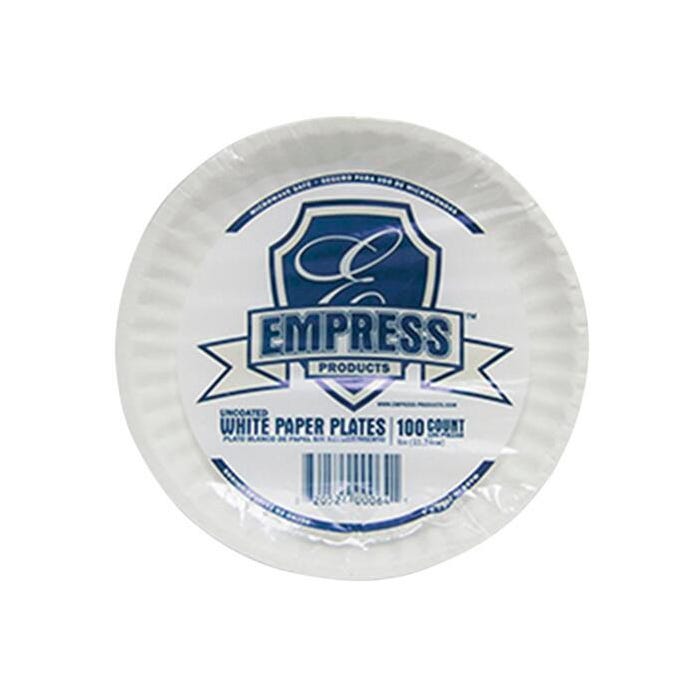 Empress Uncoated Paper Plate, 9 Inches, White, Case of 1200