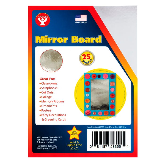 Hygloss Mirror Board Sheets, 5 x 7 Inches, Assorted Colors, 25 Sheets