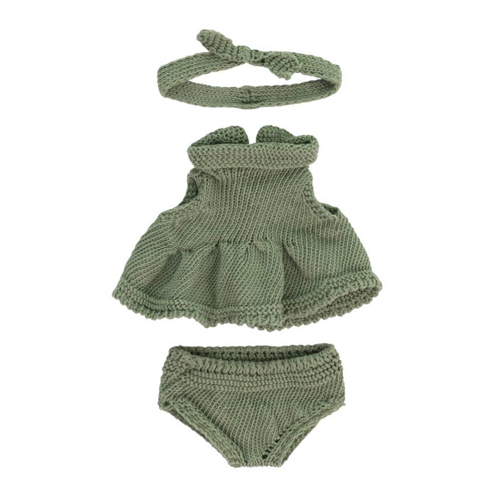 Miniland Clothes for Newborn Baby Doll, Knitted Dress and Headband, 8-1/4 Inches