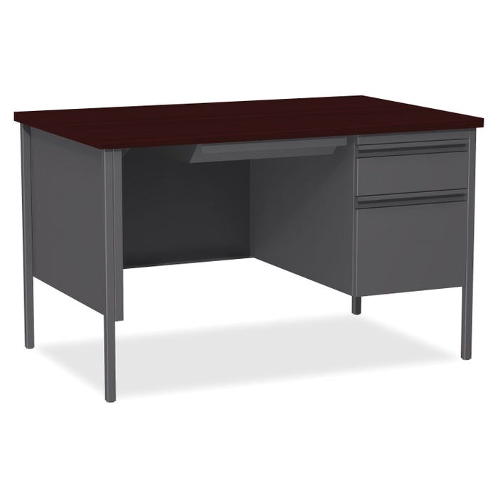 Lorell Mahogany Laminate Fortress Series, Right Single Pedestal Desk, 48 x 30 x 29-1/2 Inches, Mahogany/Charcoal