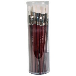 Image for Sax Optimum White Synthetic Taklon Paint Brushes with Long Handles, Assorted Sizes, Red, Set of 72 from School Specialty