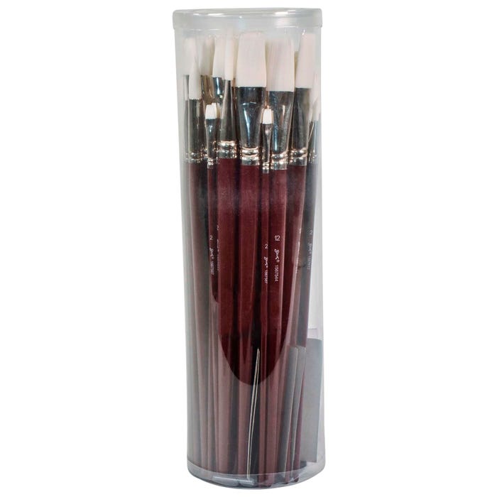 Sax Optimum White Synthetic Taklon Paint Brushes with Long Handles, Assorted Sizes, Red, Set of 72