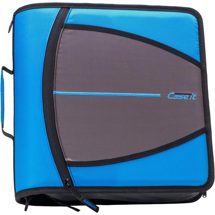 Case-it The Mighty Zip Tab Zipper Binder, 3 Inch O-Rings, Cerulean Blue