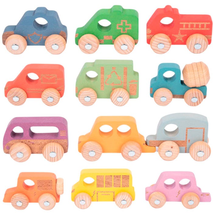 TickiT Rainbow Wooden Vehicles, 12 Pieces
