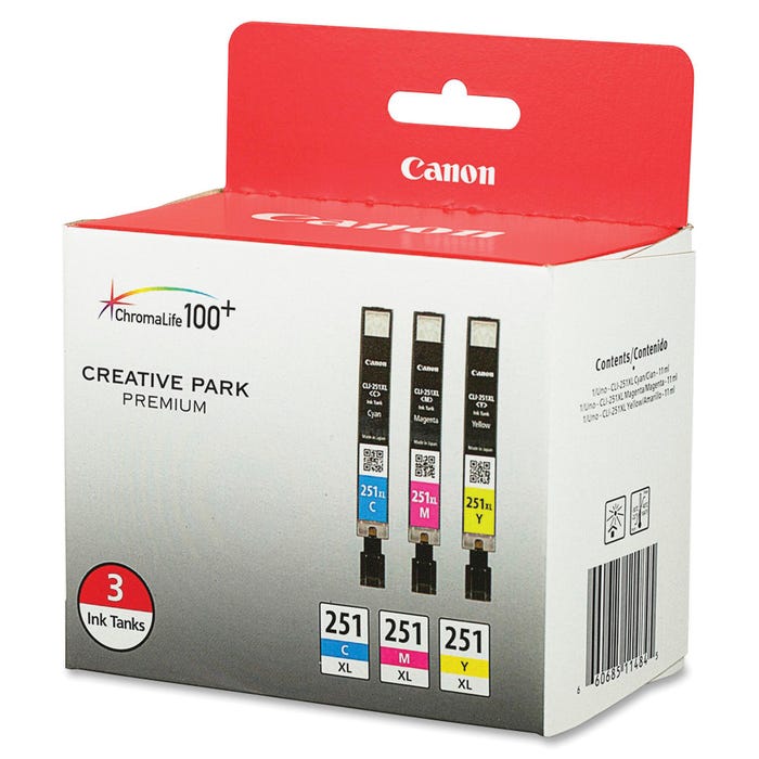 Canon Ink Toner Cartridge, CLI251XLCMY, Tri-Color, Pack of 3