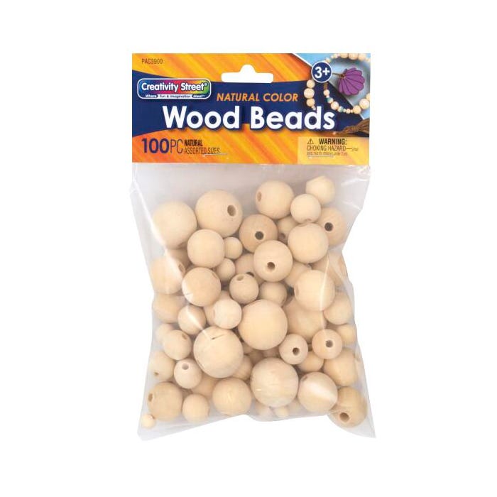 Creativity Street Natural Wood Beads, Assorted Sizes, Set of 100