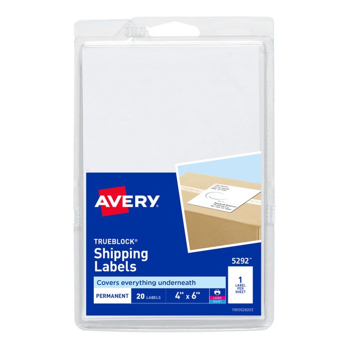 Avery TrueBlock Full Sheet Label, Inkjet, 4 x 6 Inches, White, Pack of 20