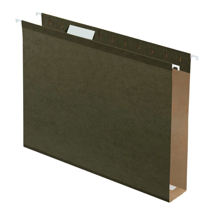 Pendaflex Extra Capacity Reinforced Hanging File Folder, 1/5 Cut Tabs, Letter Size, 2 Inch Expansion, Green, Pack of 25