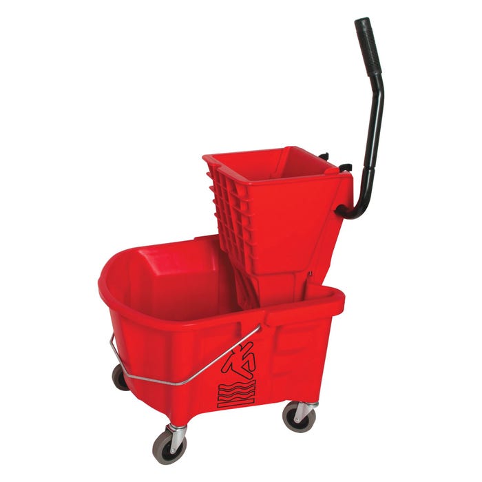 Genuine Joe Mop Bucket/Wringer Combo, 26 Quart, Plastic Bucket/Steel Handle, Red