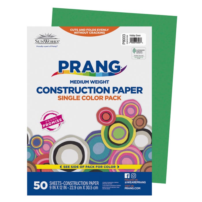 Prang Medium Weight Construction Paper, 9 x 12 Inches, Holiday Green, 50 Sheets