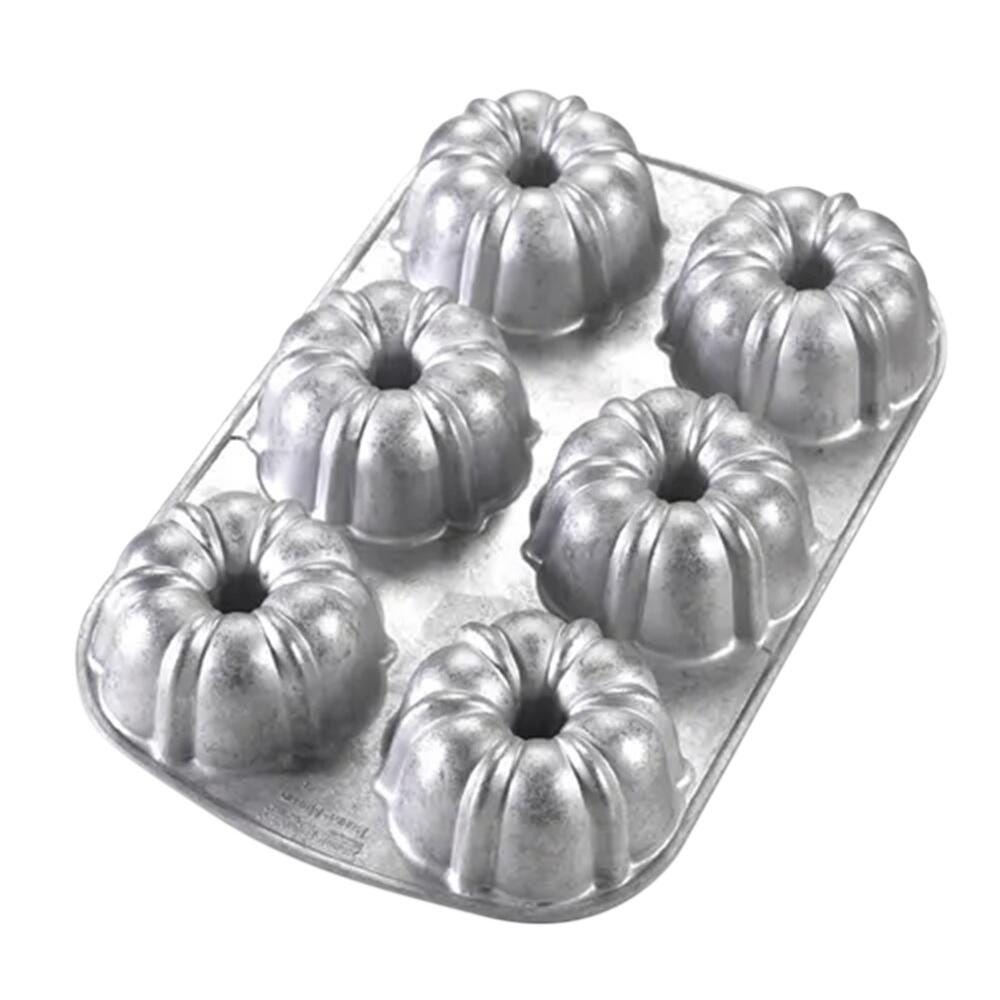 Nordic Ware Bundt Muffin Pan, 6 Cup Cavities, Silver