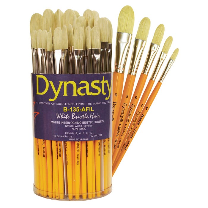 Dynasty Brush B-135-AFIL Paint Brushes in Cylinder, Filbert Type, Short Handle, Assorted Sizes, Set of 60